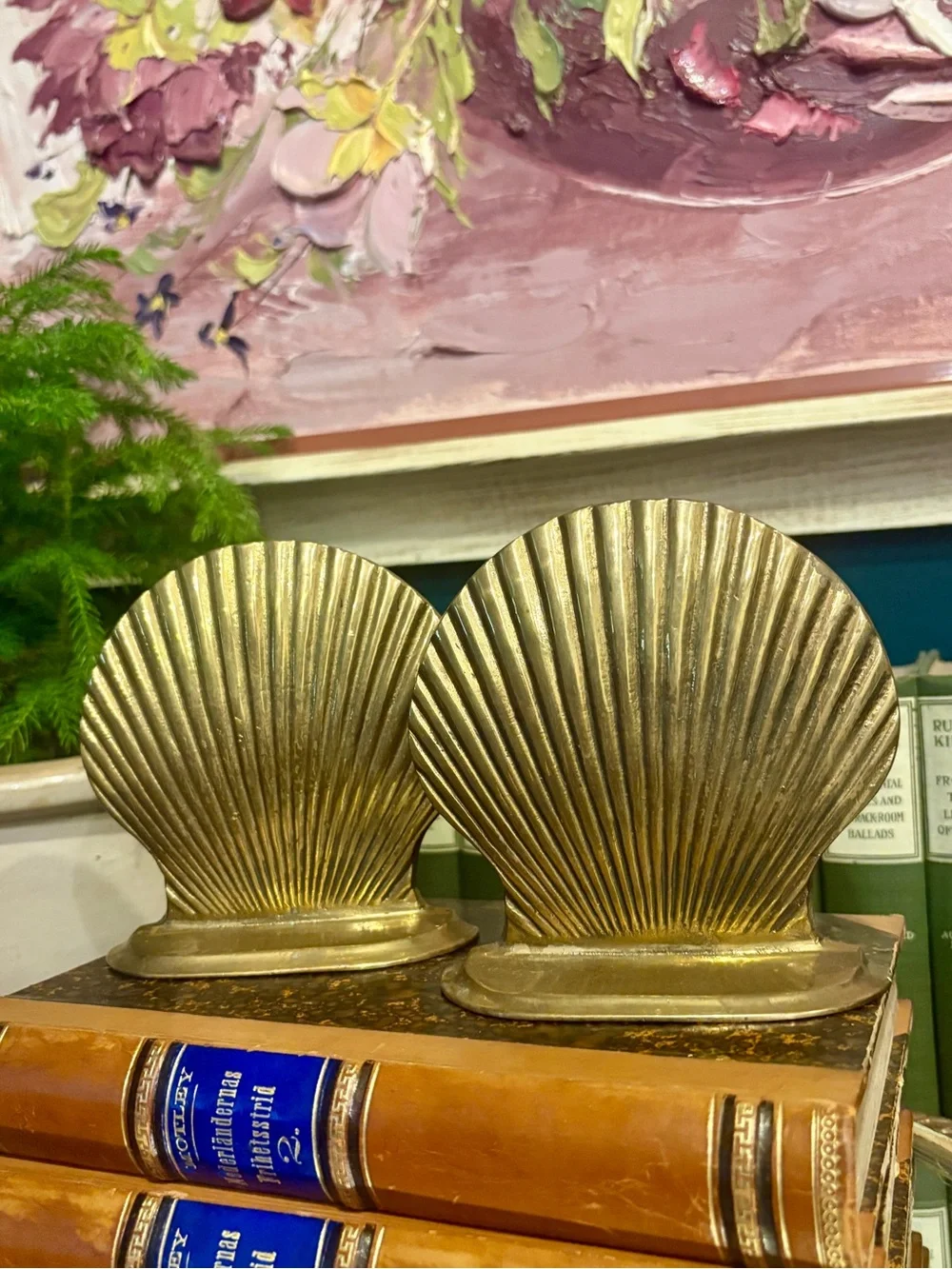 Vintage Brass Shell Bookends